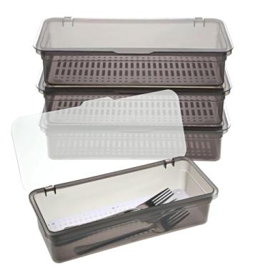 Imagem de Bruislard 3 peças de bandeja de talheres com tampa e escorredor, bandeja de talheres de cozinha, suporte de louça, caixa organizadora de gaveta para casa e viagens
