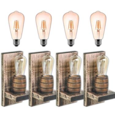 Imagem de Kit 4 Arandelas Barril Delenha Decor Rústico + Lâmpadas