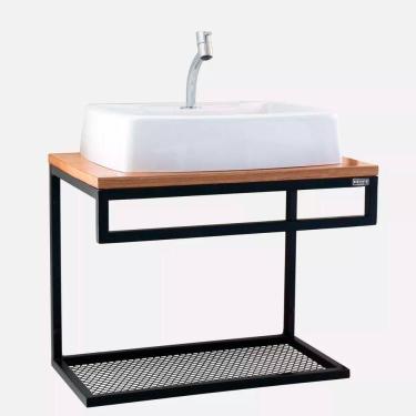 Imagem de Gabinete Suspenso Para Banheiro Com Porta Toalha Estilo Industrial