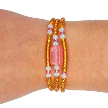 Imagem de Pulseira Guia de Proteção Orixá Oxum Rosa - Balaio de Santo, 19 cm