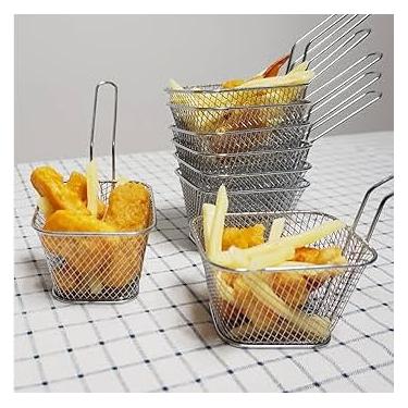 Imagem de Cesto Peneira para Fritura com Alça | 14,5x10,5cm | Porções Frituras Salgados Petiscos Batata Hamburgueria Festa | Servir petiscos de forma criativa e charmosa. (1)