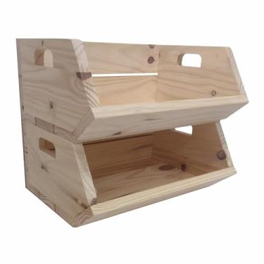 Imagem de KIAGA, Kit 2 Caixotes de Feira Decorativo em Madeira de Pinus para Frutas e Verduras - 40cm Cor:PINUS NATURAL;Tamanho:40X28,5X1