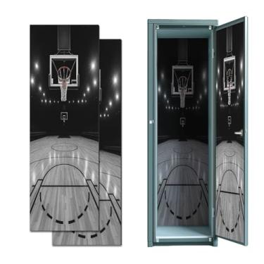 Imagem de CEREJYPUZ 2 peças de armário magnético papel de parede quadra de basquete preto branco luzes de estádio esportivo 30,5 cm x 91,4 cm adesivo magnético de parede removível acessórios de armário