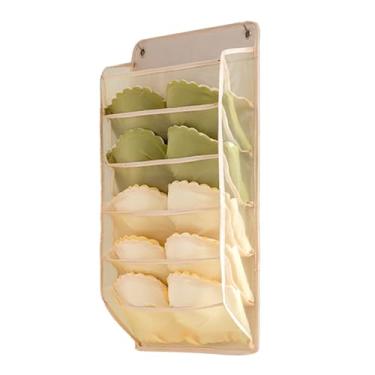 Imagem de Organizador de roupas íntimas do armário pendurado saco de armazenamento de grande capacidade malha durável oxford pic placar prateleira de parede para organização de guarda (5 bolsos bege)