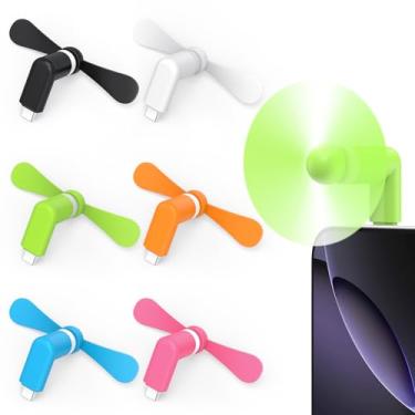 Imagem de MIUOLV Pacote com 6 ventoinhas para celular tipo C USB C compatível com iPhone 16 Pro Max/16/15/iPad e Samsung Galaxy S25/S24/S23, mini acessórios de verão coloridos e portáteis para celular
