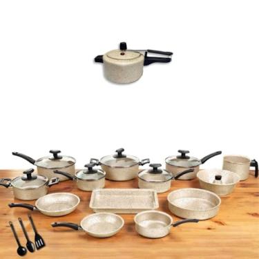 Imagem de Conjunto Panelas 17 Pc antiaderente, Panela Pressão 2 Litros,leiteira inox(Bianco)