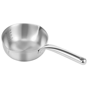 Imagem de Hnvdkln Panela de medição para aquecedor de manteiga de aço inoxidável 304, aquecedor de leite com bicos duplos, panela de molho de fundo pesado por indução para fogão, sopa, chocolate (400 ml)