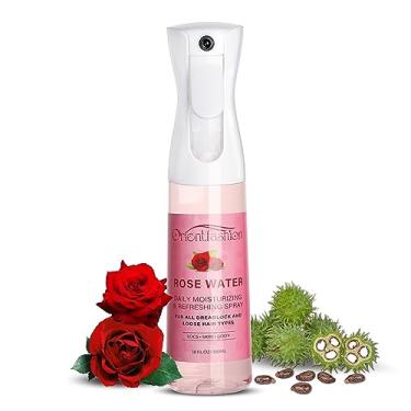 Imagem de Orientfashion Spray hidratante refrescante para cabelos com água de rosas e couro cabeludo, óleo de rícino - cuidado e manutenção natural (rosa, 25 ml)