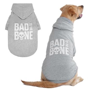 Imagem de BINGPET Bad to The Bone Suéter para cães com capuz e orifício para trela, moletom com capuz e casaco de inverno para cães pequenos a grandes, roupas para animais de estimação em clima frio (grande)