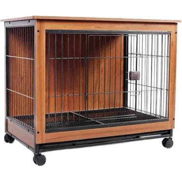 Imagem de Mesa De Cabeceira Decorativa Para Animais De Estimação Rústica Pesada Móveis De Caixa De Cachorro Gaiola De Madeira Móveis De Canil Mesa De Cabece, Brown, 86 cm L x 68 cm W x 23 cm H