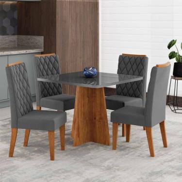 Imagem de Mesa de Jantar 4 Lugares Cucina com Vidro Marrom/Grafite - Viero Móveis