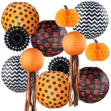 Imagem de Conjunto de decorações de Halloween UNIQOOO Paper Lantern, pacote com 