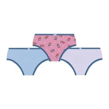 Imagem de Kit 3 calcinhas lupo de algodão ref:18100 menina, Azul, Rosa, Branco, 