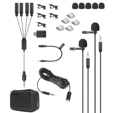 Imagem de Movo Conjunto de microfones de lapela VersaLav-V2 para smartphones, computador, DSLR ou câmera sem espelho com dois microfones de lapela, divisor, cabo de extensão, microfones Lav de clipe para vídeo