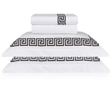 Imagem de Jogo de Cama Casal 300 Fios Atenas - Naturalle Fashion, Branco/Preto