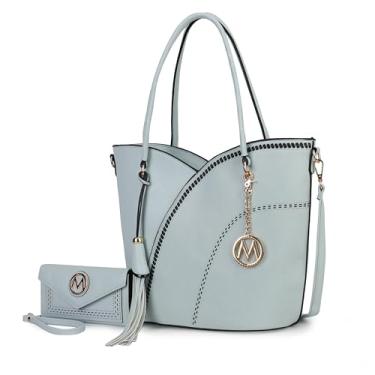 Imagem de MKF Collection Bolsa com carteira de pulso para mulheres, conjunto de bolsa de mão de couro vegano, alça superior 2 peças por Mia K, Zoely azul claro, Medium