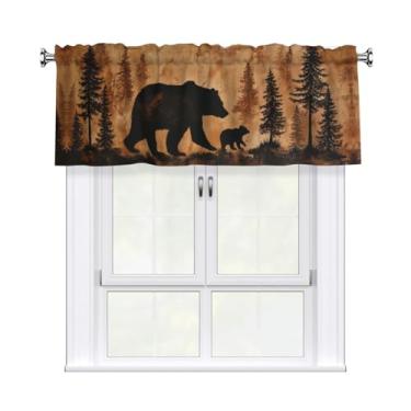 Imagem de Cortina de urso florestal saia curta haste bolso tratamento de janela para sala de estar, quarto, cozinha, banheiro, 1 painel 137 cm L x 45,7 cm C