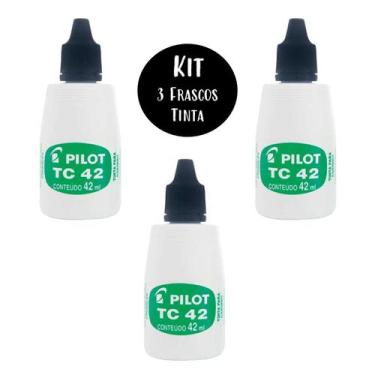 Imagem de Tinta para Almofada Carimbo 42ml Preto Kit 3 Frascos TC42 Pilot Ideal 
