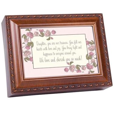 Imagem de Cottage Garden Caixa de joias com foto musical toca Tune You Light Up My Life 15 x 20 cm acrílico e vidro Daughter You Are A Treasure