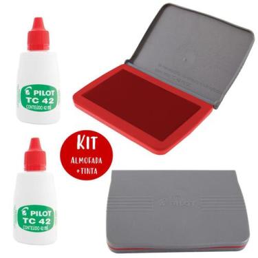 Imagem de Kit Almofada para Carimbo Vermelho Plástica N3 Pilot + 2 Frascos Tinta