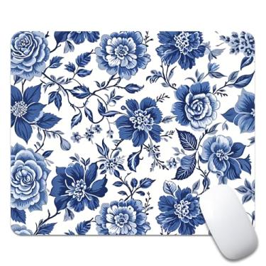 Imagem de Mouse pad de textura floral rosa azul e branca, quadrado impermeável e antiderrapante para laptops de escritório