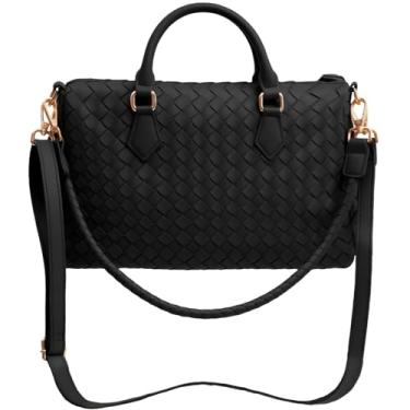 Imagem de Bolsa feminina de tecido, bolsa de ombro, alça transversal, bolsa Hobo, couro vegano, viagem, zíper leve, Preto, Medium Large