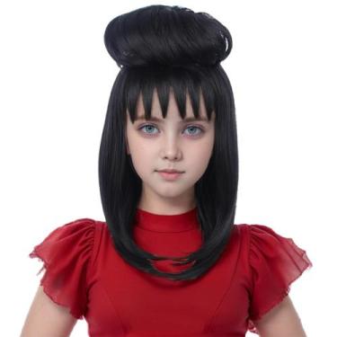 Imagem de Peruca preta infantil WAVELNM com franja Peruca preta reta infantil co
