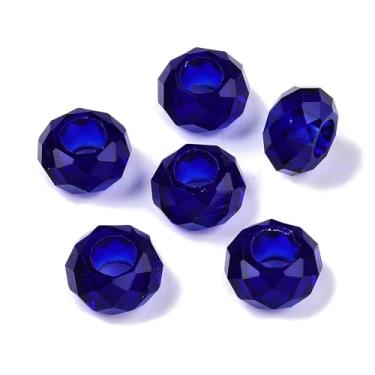 Imagem de Spritewelry 100 peças de contas de vidro azuis com furo grande contas europeias de 14 mm contas de cristal Rondelle de vidro facetado para artesanato DIY pulseira colar brinco