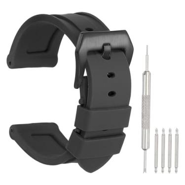 Imagem de HARFINGTON Pulseira de silicone de liberação rápida, de borracha macia, flexível, tipo H, pulseira de substituição com fecho de aço inoxidável, Preto/preto, 22mm
