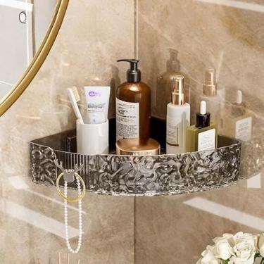 Imagem de ‌Conjunto de 2 suportes para shampoo - prateleira de banheiro sem furos, organizador de banheiro, resistente à água, fácil de limpar, adesivo de 3M (1 escuro (triângulos))