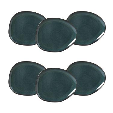 Imagem de Conjunto de Pratos Rasos Ovais Porto Brasil Orgânico Oceano Azul 31cm - 6 Peças