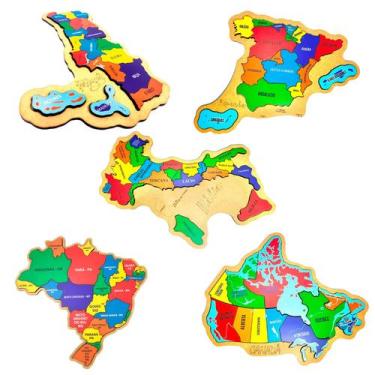 Imagem de Kit Quebra-cabeça Mapas Portugal Espanha Itália Canadá Brasil - Drackm