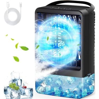 Imagem de Ar condicionado pequeno, mini ar-condicionado, ar-condicionado portátil com 1500 ml de spray/hora, vento de 3 velocidades e 7 luzes LED coloridas, névoa fria e temporizador, refrigerador de ar