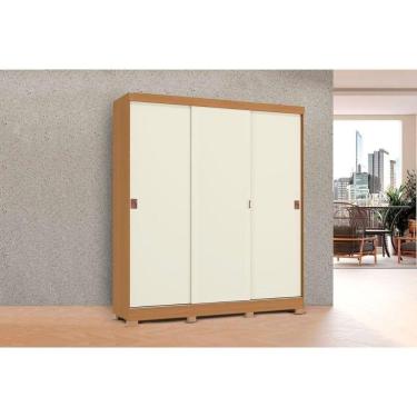 Imagem de Guarda Roupa Casal 3 Portas De Correr E 2 Gavetas C/ Pés Cb02r589 Canela/off White - Kappesberg