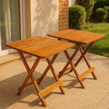 Imagem de 2 Mesa 70x70 Dobrável Madeira Maciça Bar Restaurante Imbuia (Mel)