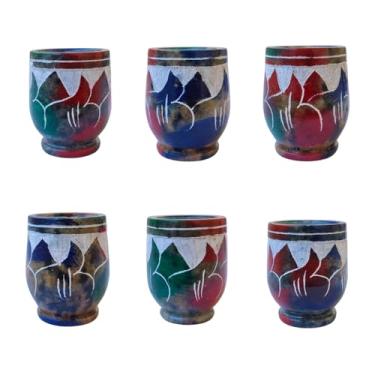 Imagem de Kit 6 Copinhos Pedra Sabão Rústico Artesanal P/Licor Cachaça