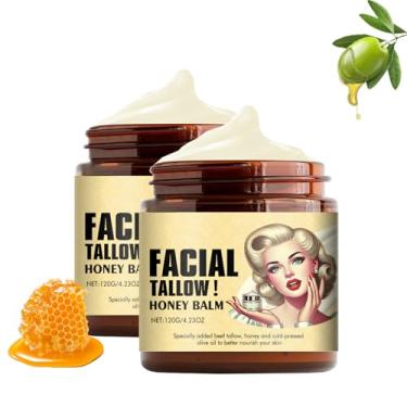 Imagem de Pricyru 2 peças de sebo bovino batido e bálsamo de mel, creme facial com acabamento de grama alimentada com capim, creme corporal