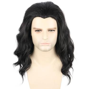 Imagem de Topcosplay Perucas masculinas pretas encaracoladas comprimento médio cosplay Halloween fantasia festa engraçada peruca masculina