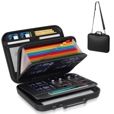 Imagem de Fuairmee Organizador de arquivos à prova de fogo com fechadura, estojo rígido à prova de fogo com 12 pastas de arquivos sanfonados, cofre portátil à prova d'água para documentos importantes