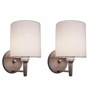 Imagem de Kit-2 Arandela Cilíndrica Md-2009 Base Cinza Cúpula Em Tecido 14x15cm Branco - Bivolt