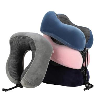 Imagem de Almofada de Pescoço em Espuma de Memória Formato U - Azul | Travesseiro Com Conforto para Viagem, Avião, Carro e Casa | Apoio Ergonômico Portátil | Exlusividade Izal®