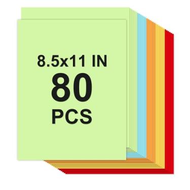 Imagem de Cartolina colorida 8,5 x 11, papel colorido para impressora de 5 cores 34 kg/200 g/m², 80 folhas, papel cartolina de cores sortidas para convites, cartões faça você mesmo, cartões de visita, menus