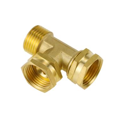 Imagem de Napredak Adaptador de mangueira de jardim GHT 3/4 latão fêmea x fêmea x macho conector de tubo de água giratório, divisor de 3 vias resistente em forma de t para torneiras/babadores ao ar livre, linha