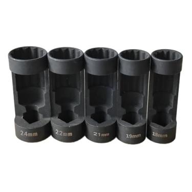 Imagem de XWG Conjunto de soquete de porca de 5 peças de 18 mm, 19 mm, 21 mm, 22 mm, 24 mm, soquete de impacto de 12 pontos de 1/5.1 cm para remoção de compressor de mola de suporte, soquetes de aço CR-V