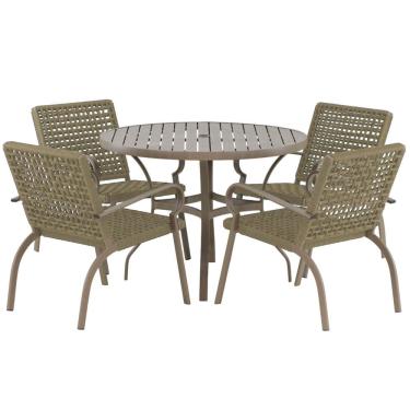 Imagem de Kit 4 Cadeiras Corda Náutica e Mesa Tampo Ripado Varanda Alumínio Varanda Edícula