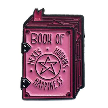 Imagem de Ectogasm 100151 Broche esmaltado Grimório rosa "Book of Hexes, Horrors and Happiness" para Halloween