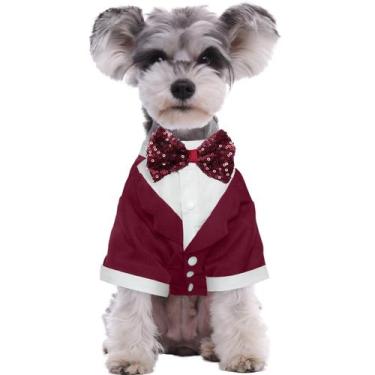 Imagem de Tuxedo para cães Kuoser, gravata borboleta formal vermelha 2GG