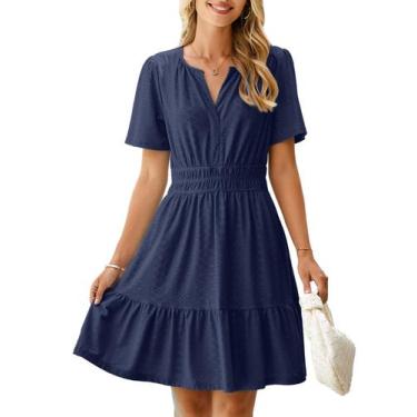 Imagem de Vestido feminino Simplee Summer 2025 Eyelet A Line azul marinho - Simp