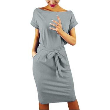 Imagem de Vestido feminino listrado elegante manga curta para trabalhar casual l