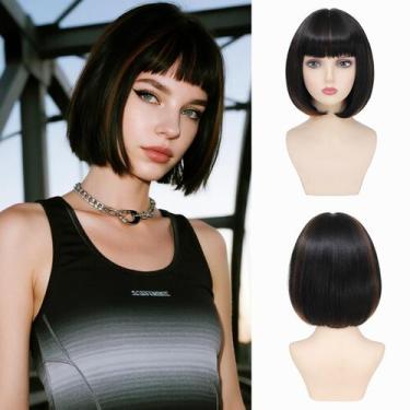 Imagem de Peruca, cabelo refinado, preto, misto, gengibre, Bob, 30cm, sintético 